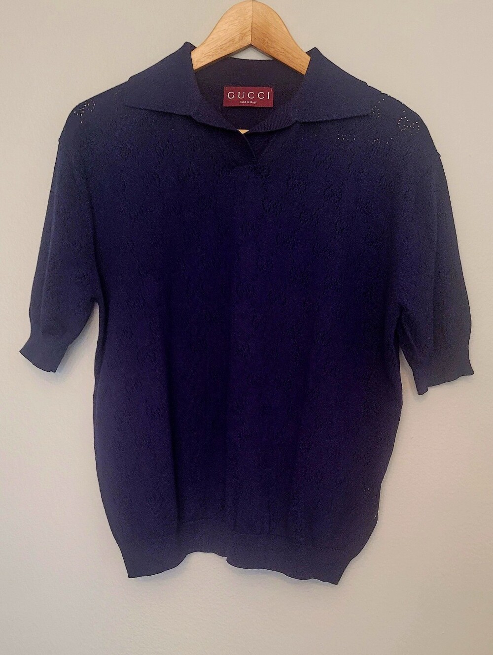 🇮🇹 Gucci Deep Navy👕 Short-Sleeve Knit Polo Top✨️